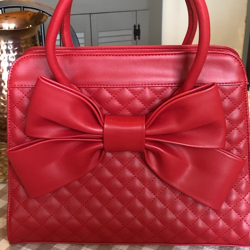 Scarleton Red Quilted Satchel with Statement Bow
